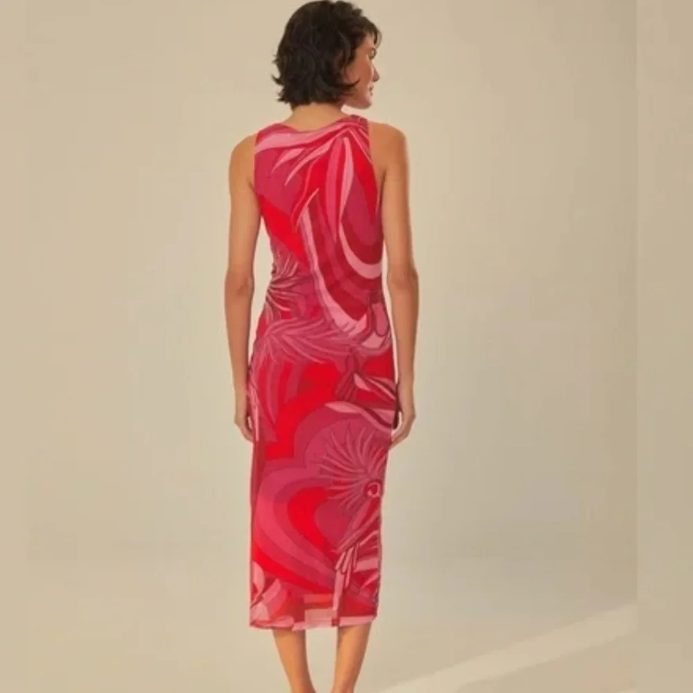 NWT Farm Rio Endless Summer Red Midi Tank Floral Mod Stretch Dress Size S $190 - Picture 2 of 12